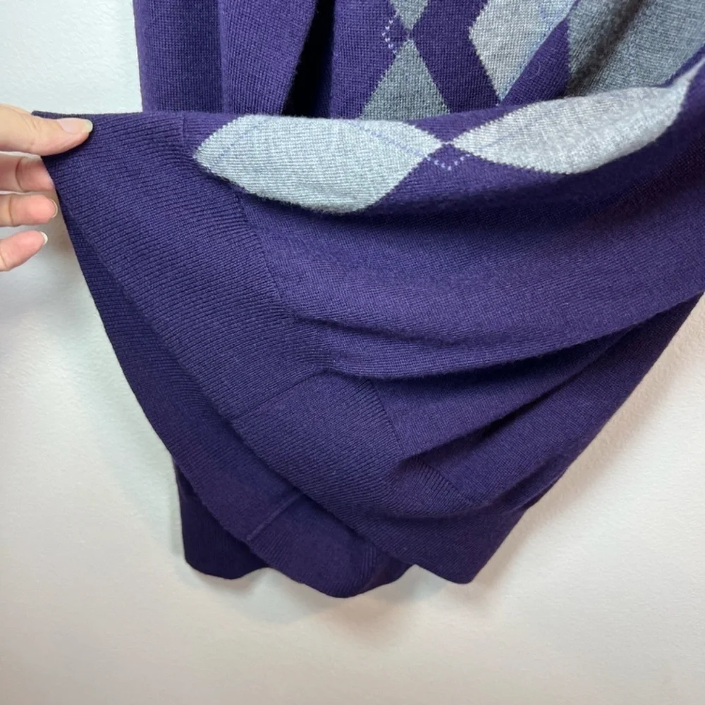 Banana Republic Merino Wool Argyle Sweater Purple V-Neck Preppy Office  Sz Large